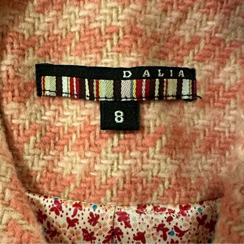 Dalia Womens Pink Cream Houndstooth Wool Blend Blazer Jacket Sz 8 - Picture 8 of 8